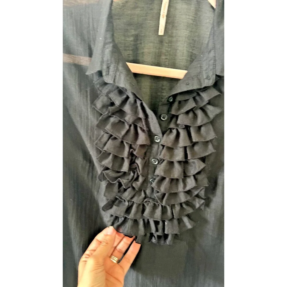Free People Whimsgoth Grunge Festival Black Ruffle Front Sheer Popover Top SZ S